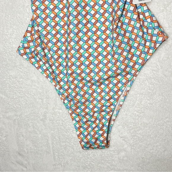 SHADE & SHORE Womens One Piece Deep V-neck Multi Geometric Print Medium 8/10 - Picture 4 of 12